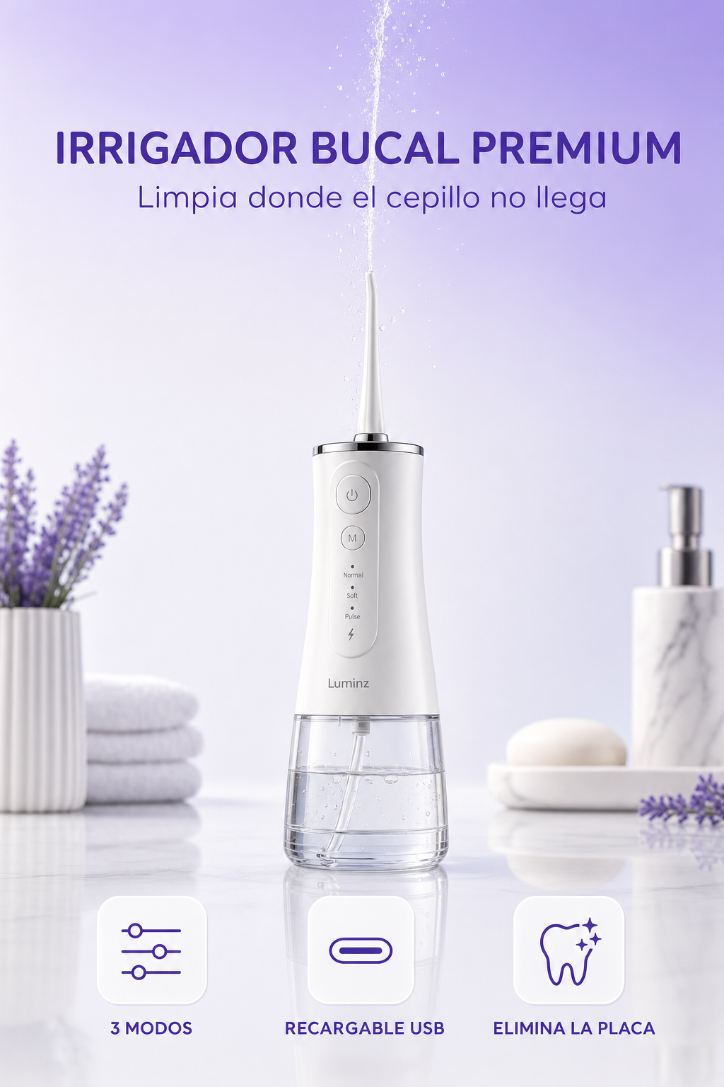 Irrigador Bucal Premium Luminz: limpia donde el cepillo no llega